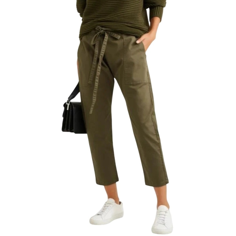 Current/Elliott The Tabloid Army Green Paperbag Waist Cropped Utility Pants 0 XS
